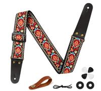 Aucuu Sangle Guitare, Sangle en Jacquard avec Extrémités en Cuir, Sangles de Guitare pour Guitare Réglable, Brodé Jacquard Styles Vintage en Vedette,pour Sangles Guitare Acoustique/Électrique ou Basse