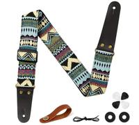 Aucuu Sangle Guitare, Sangle en Jacquard avec Extrémités en Cuir, Sangles de Guitare pour Guitare Réglable, Brodé Jacquard Styles Vintage en Vedette,pour Sangles Guitare Acoustique/Électrique ou Basse