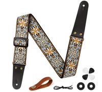 Aucuu Sangle Guitare, Sangle en Jacquard avec Extrémités en Cuir, Sangles de Guitare pour Guitare Réglable, Brodé Jacquard Styles Vintage en Vedette,pour Sangles Guitare Acoustique/Électrique ou Basse