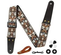 Aucuu Sangle Guitare, Sangle en Jacquard avec Extrémités en Cuir, Sangles de Guitare pour Guitare Réglable, Brodé Jacquard Styles Vintage en Vedette,pour Sangles Guitare Acoustique/Électrique ou Basse