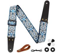 Aucuu Sangle Guitare, Sangle en Jacquard avec Extrémités en Cuir, Sangles de Guitare pour Guitare Réglable, Brodé Jacquard Styles Vintage en Vedette,pour Sangles Guitare Acoustique/Électrique ou Basse