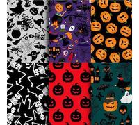 Aucuu Tissus Coton Couture, Lot de 6 40*50cm Tissus Halloween Imprimés, 100% Coton Tissu pour Patchwork, pour Passionnés de Couture, Enfants, Poupées DIY, Coutures, Vêtements, Décoration D'intérieur