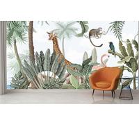 Audace Liberté Papier Peint Panoramique Jungle Animal Soie 355×250 cm Papier Peint Géant 3D Salon Chambre Salle à Manger Chambre d'Enfant Décoration Murale - Girafe Cocotier
