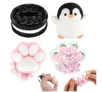 Audasi 4Pcs Taba Squishy Cat Paw Penguin Squishy Biscuit Jouet Anti-Stress Jouet De Simulation De Pincement De Biscuit Jouet De Simulation De Biscuit Jouet De Décompression Ultra Doux