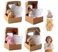 Audasi 4Pcs Worry Bear Hug in A Box, Mini Ours avec Carte D'Inspiration Poupée d'ours À La Pensée De Vous Bien Bientôt Petite Poche Étreinte Porte Clés Décoration Cadeau Positif
