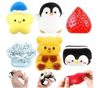 Audasi 6Pcs Taba Squishy Patte de Chat Pingouin Petit Ours Étoile Fraise Squishy Kawaii Jouet Anti-Stress Jouet De Décompression Ultra Doux