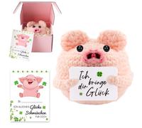 Audasi Mini poupée de cochon porte-bonheur en laine tricotée - Mini poupée de cochon et petit câlin - Cadeau de rétablissement - Cadeau porte-bonheur - Cadeau d'examen