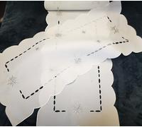 Aude Home - Nappe de Noël brodée - 40 x 90 cm - Motif de Noël - Blanc - Polyester - Motif de Noël - Classique