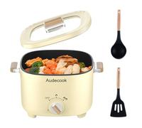 Audecook Casserole électrique 2,5 L Cermic Glaze Poêle à frire antiadhésive, multicuiseur portable de voyage pour ramen, steak, œuf, riz frit, flocons d'avoine, soupe, 350 W/800 W (beige)