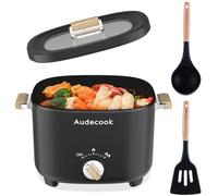 Audecook Casserole électrique 2,5 L Cermic Glaze Poêle à frire antiadhésive, multicuiseur portable de voyage pour ramen, steak, œuf, riz frit, flocons d'avoine, soupe, 350 W/800 W (noir)