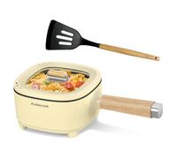 Audecook Casserole électrique, 2 L Cermic Glaze Poêle à frire antiadhésive, multicuiseur de voyage portable pour ramen, steak, œuf, riz frit, flocons d'avoine, soupe, 350 W/800 W (noir/2 L sans