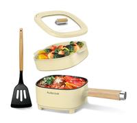 Audecook Casserole électrique, 2 L Cermic Glaze Poêle à frire antiadhésive, multicuiseur portable de voyage pour ramen, steak, œuf, riz frit, flocons d'avoine, soupe, 350 W/800 W (noir/2 L avec