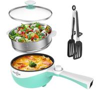 Audecook marmite electrique, mini poêle electrique, poêle antiadhésive portable avec double contrôle de puissance, poêle à Ramen rapide pour steak, soupe, oeufs, flocons d'avoine, nouilles
