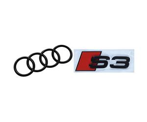 Audi 8W9071802 Anneaux Black Edition Emblème Blackline Logo Noir & 8Y0071804 Lettrage S3 Noir, Tuning Exclusive Black Edition Emblem