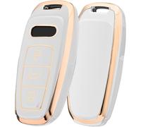 Audi Car Key Case Cover For A6l A6 A7 A8 Q7 Q8 E-Tron 2019 2020 Silicone Tpu (White-Gold Edge)