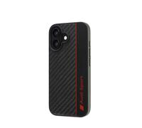 Audi Coque de Protection pour Le Sport - Compatible avec iPhone 16 - Absorbe Les Chocs - avec découpes précises pour l'appareil Photo, Les Ports et Les Boutons - Noir avec détails Rouges