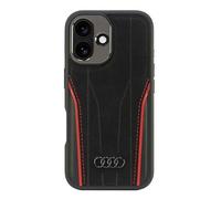 Audi Étui de protection en cuir véritable pour iPhone 16 6,1" Noir/rouge AU-TPUPCMIP16-R8/D3-RD