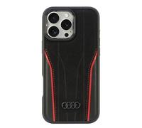 Audi Étui de protection en cuir véritable pour iPhone 16 Pro Max 6,9" Noir/rouge AU-TPUPCMIP16PM-R8/D3-RD
