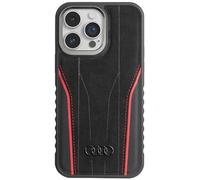 Audi Étui en Cuir véritable pour iPhone 15 Pro 6,1" Noir et Rouge AU-TPUPCMIP15P-R8/D3-RD