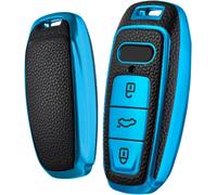 Audi Key Case Cover Shell Tpu Silicone Protective Case For A6l A6 A7 A8 Q7 Q8 E-Tron 2019 2020 (Blue-Leather)