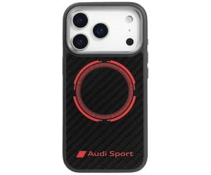 Audi RSQ Sport Cercle rouge en fibre de carbone compatible avec MagSafe Coque pour iPhone 17 Pro Max (Noir)