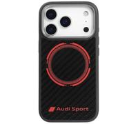 Audi RSQ Sport Cercle Rouge en Fibre de Carbone Compatible avec MagSafe Coque pour iPhone 17 Pro (Noir)