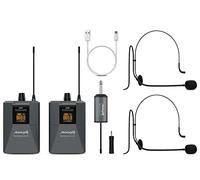 Audibax Missouri Free Hand Dual UHF - Système de Microphone sans Fil à Double Casque - Microphone sans Fil à Transmission par Signal RF - Récepteur à Portée de 8 Heures - Rechargeable avec USB Type C