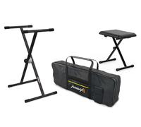 Audibax Onyx Pack - Soutien, Coussin et Couverture pour Claviers et Piano 61 Touches - Soutien Professionnel Ciseaux Simples + Banc Pliable, Piano + Sacoche de Transport pour Piano Numérique