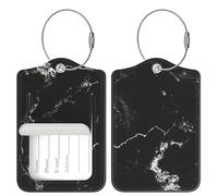 Audimi Lot de 2 étiquettes de bagage avec boucle en acier inoxydable et carte d'adresse pour femmes, hommes, filles, sac de voyage, valise, marbre