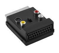 Audio Vidéo Adaptateur avec interrupteur, 1 x prise péritel mâle vers 3 x Rca 1 x S-VHS femelle et 1 x Péritel femelle, Noir
