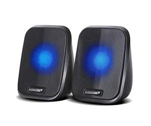 Audiocore AC835 Haut-parleurs stéréo avec rétro-éclairage LED pour PC Portable Smartphone 2x3W RMS USB AUX Compact
