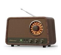Audiocrazy Radio Bluetooth AM FM vintage en bois avec son puissant de 10 W, haut-parleur Bluetooth rétro avec cadran ambré, contrôle des basses, entrée auxiliaire, prise casque, pour