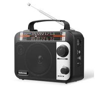Audiocrazy Radio Portable FM/AM/SW1-2 Radio Multibande avec Batterie Rechargeable 1800 mAh, Câble AC Ou Radio FM Portable avec Piles, Haut-parleurs, Prise Casque, Entrée AUX Noir