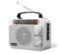 Audiocrazy Radio Portable FM/AM/SW1-2 Radio Multibande avec Batterie Rechargeable 1800 mAh, Câble AC Ou Radio FM Portable avec Piles, Haut-parleurs, Prise Casque, Entrée AUX Blanc