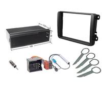 Audioproject A132 - Kit d'installation 2-DIN 1-DIN Compatible VW Skoda Seat - Cache Radio Compartiment de Rangement Quadlock ISO Adaptateur Radio 2X Adaptateur d'antenne Fakra Déverrouillage