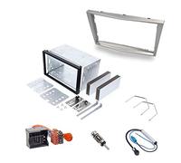 Audioproject A452 - Cache-Radio Set Double DIN Compatible avec Opel Corsa D Astra H Zafira B Tigra Antara Vivaro 2-DIN métal encastré Adaptateur Radio Adaptateur d'antenne argenté