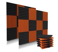 audiosoul Lot de 52 panneaux acoustiques de 2,5 x 30,5 x 30,5 cm - Panneaux acoustiques en mousse haute densité - Cales insonorisées - Noir/orange