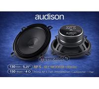 Audison AP 5 Paire de Woofers 130 mm avec Cône Cellulose Traité, 150W Max, 50W RMS, Impédance 4 Ohm, Fréquence 70 Hz à 5 kHz pour Systèmes OEM Upgrade