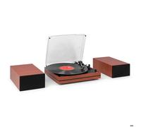 Audizio Akron Platine Vinyle Bluetooth avec Haut-Parleurs Intégrés Cerisier 3 Vitesses de Lecture Idéale pour Bureau et Salon
