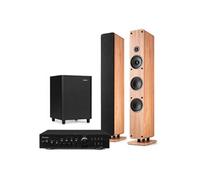 Audizio ARCO - Pack Home Cinema Système Stéréo Chêne Clair 450W avec Enceintes Colonnes, Subwoofer 6.5" et Amplificateur - Son Puissant Hi-Fi pour