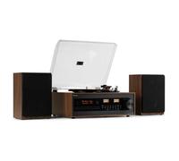 Audizio Boston Platine Vinyle Vintage Stéréo avec Enceintes 50 Watts - Couleur Noyer, BT, Lecteur CD, Radio DAB+