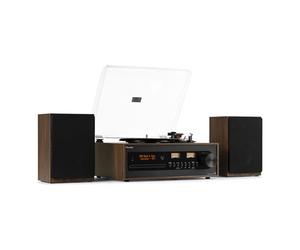 Audizio Boston Platine Vinyle Vintage Stéréo avec Enceintes 50 Watts - Couleur Noyer, BT, Lecteur CD, Radio Dab+, Vu-mètres, Un Tourne-Disque Tout-en-Un pour Les Amateurs de Vinyles