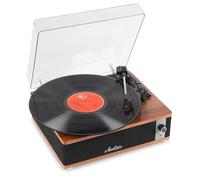 Audizio Irvine Platine Vinyle Bluetooth avec Haut-parleurs Intégrés, Tourne-Disque 3 Vitesses, Compatible Disques 33, 45 et 78 Tours, Capot Anti-Poussière Amovible, Noyer