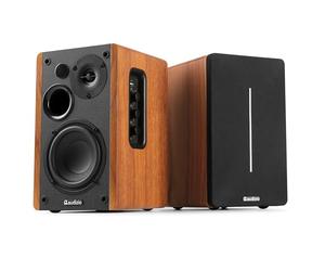 Audizio KS01B - Paire d’Enceintes HiFi Bibliothèque 120 W Finition Bois | BT sans Fil, Entrées RCA/Optique, Design Élégant, Son Clair et Puissant