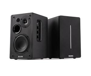 Audizio KS01B - Paire d’Enceintes HiFi Bibliothèque 120 W Finition Noire | BT sans Fil, Entrées RCA/Optique, Design Moderne, Son Clair et Puissant
