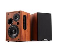 Audizio KS02 Enceintes Hi-FI Bibliothèque Actives 80W avec Bluetooth 5.0, Woofer 4" et Tweeter 1,25", Entrées RCA, Réglages Graves et Aigus, Télécommande Incluse, Finition Bois