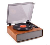 Audizio Laredo Platine Vinyle Premium Haut-Parleurs Intégrés BT in & Out Hi-FI, Tourne Disque 33/45 Tours avec Cellule Audio Technica, Entraînement Courroie, Sortie RCA, Finition Merisier