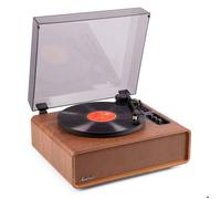 Audizio Laredo Platine Vinyle Premium BT in & Out Hi-FI, Haut-Parleurs intégrés, Tourne Disque 33/45 Tours avec Cellule Audio Technica, Entraînement Courroie, Sortie RCA, Finition Noyer