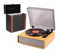 Audizio Laredo Platine Vinyle Hi-FI BT in/Out Cellule Audio Technica Finition Bambou avec Audizio RC37 Valise Vinyle 33 Tours Édition Luxe - Kit Idéal pour Écoute Vinyle et Rangement