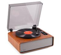 Audizio Laredo Platine Vinyle Premium Haut-Parleurs Intégrés BT in & Out Hi-FI, Tourne Disque 33/45 Tours avec Cellule Audio Technica, Entraînement Courroie, Sortie RCA, Finition Merisier